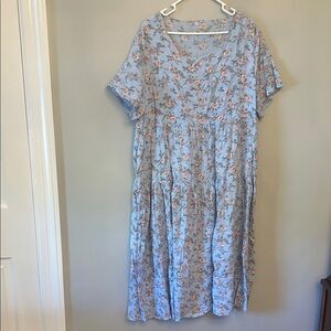 Minibee Women's Midi Dress, Short Sleeve, Floral, Size XL